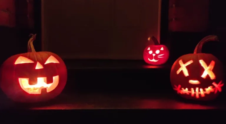 Carved pumpkins glowing